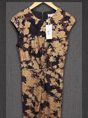 Pink Ruby Endless Passion Cap Sleeve Dress Sz 6 Gold Metallic Brocade Sparkle